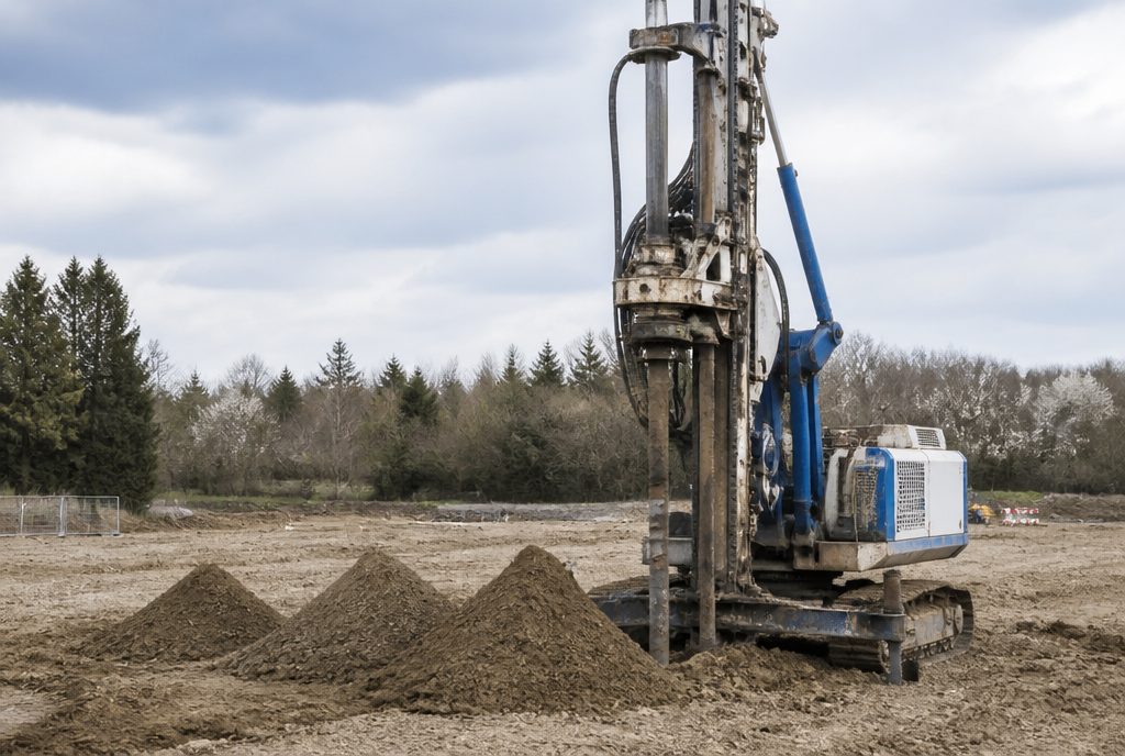 Soil Investigation Services borehole drilling rig operating on an open site in Pakistan