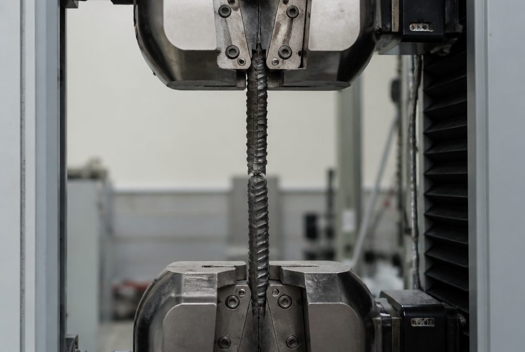 Steel reinforcement bar tensile test at the Soil Investigation Services laboratory